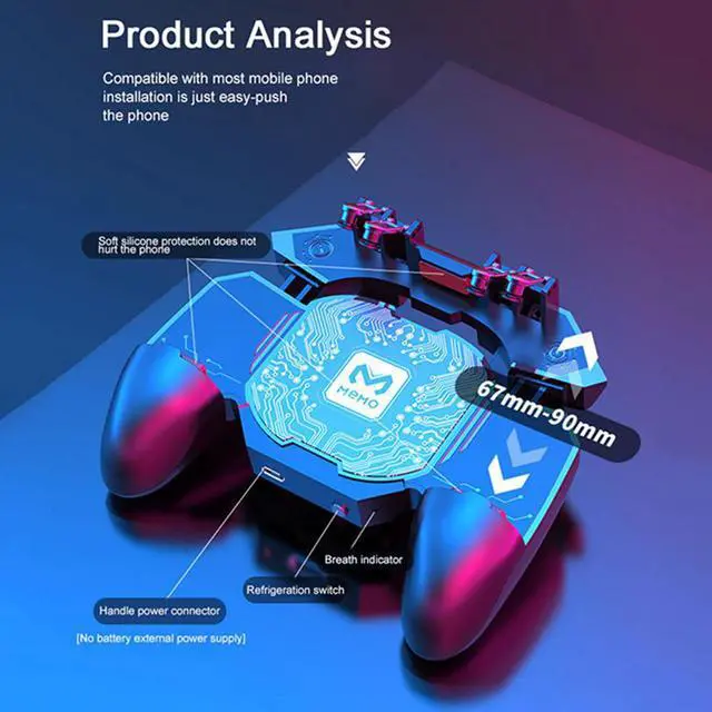 Alt view image 5 of 5 - DL88 Six Finger PUBG Mobile Trigger Fire Button Joystick Gamepad With Cooling Fan Phone Cooler L1R1 Shooter Game Controller