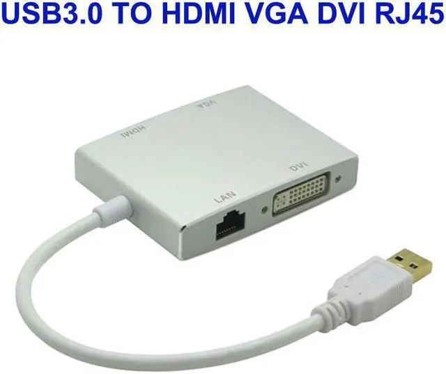 Main image of Speed USB 3.0 USB3.0 Hub to 4K VGA DVI RJ45 10/100/1000 Gigabit Ethernet Lan 4in1 Video Adapter Converter Cable