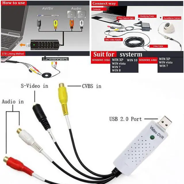 Alt view image 5 of 5 - USB 2.0 Video Capture Card easy to cap NTSC PAL Converter PC Adapter Audio DVD DVR VHS For Window 2000 XP Vista Win 7