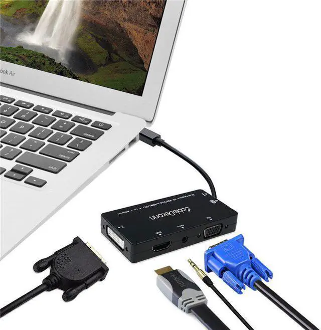 Alt view image 3 of 5 - 2 to  VGA DVI Adapter MINI DP Mini DisplayPort Adapter converter 4 in1 Audio male to Female Cable for macbook