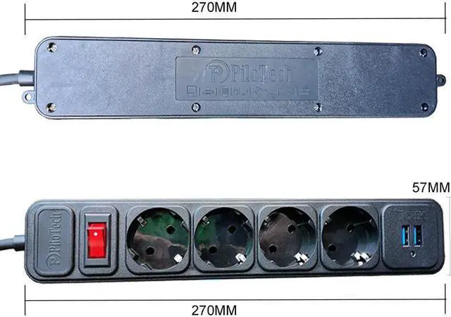 Alt view image 2 of 5 - Filter 2500W 10A Power Strip Switch EU Plug Sockets With 2.8M Extension Cord Surge Protector 4 AC Outlets 2 USB Charging