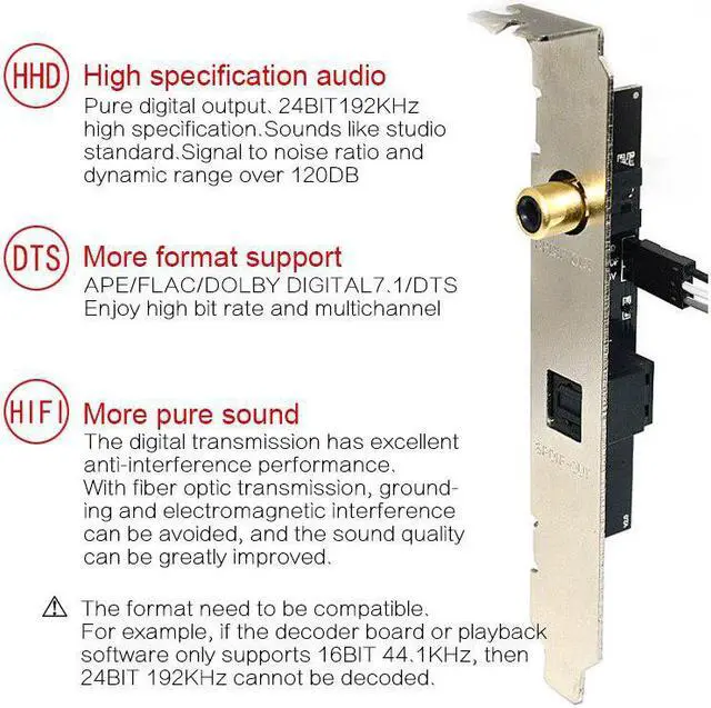 Alt view image 5 of 5 - 24BIT192KHz SPDIF Daughter Card Optical Fiber Coaxial Digital Sound Card Baffle DAC DTS Decoder for General Motherboard