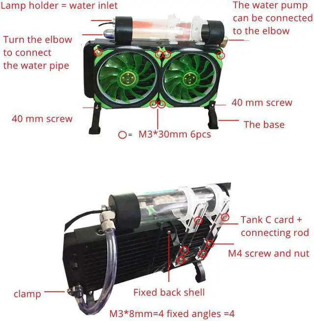 Alt view image 4 of 5 - gaming laptop water cooling system kit aluminum notebook cooler Radiator Pump Reservoir Heat Sink 240mm row for PC computer