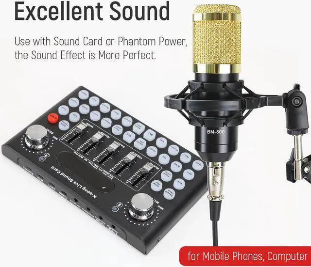 Alt view image 4 of 5 - Recording Studio bm 800 Microphone Sound Card Voice Changer bm800 Condenser Microphone for PC Computer /with Stand