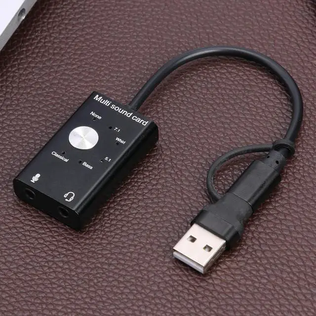 Alt view image 4 of 5 - 7.1 5.1 USB External Sound Card USB2.0+ Type C to 3.5mm Jack Headphone Microphone Audio Adapter for Windows Mac Linux Android