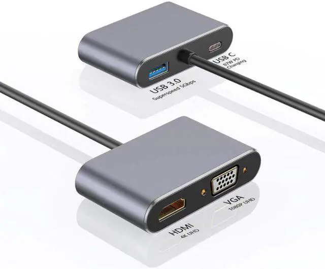 Alt view image 2 of 5 - 4 In 1 USB C Type C To 4K Adapter VGA USB3.0 Audio Video Converter PD 87W Fast Charger Projector TV For Macbook Pro IPad
