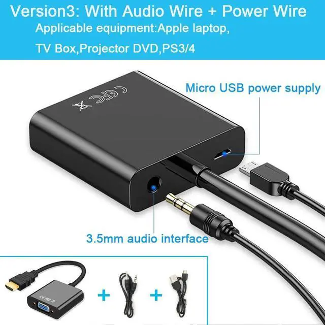 Alt view image 5 of 5 - HDMI to VGA Adapter Male To Famale Converter Adapter 1080P with Audio Cable For PC Laptop Tablet