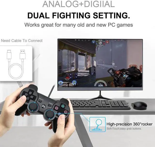 Alt view image 2 of 5 - Usb Controller Gamepad For Winxp / Win7 / Win8 / Win10 For Pc Computer Laptop Black Game Joystick and forplaystation 4