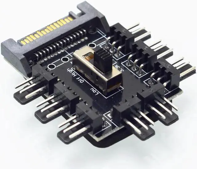 Alt view image 5 of 5 - Way Splitter Cooler Cooling Fan Hub PC Computer SATA 1 to 8 3pin 12V Power Socket PCB Adapter XXM8