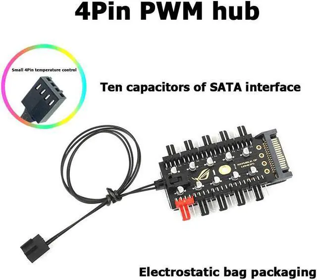 Alt view image 4 of 5 - 1 to 10 4 Pin PWM Cooler Fan HUB Splitter Extension 12V SATA Power /Large 4D port Supply PC Speed Controller Adapter