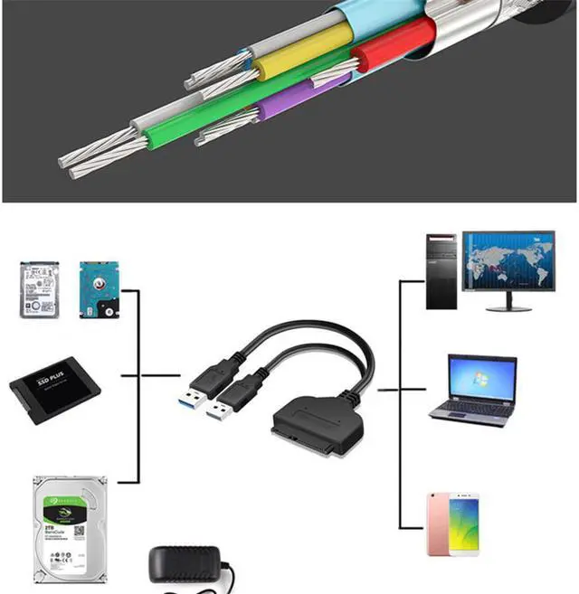 Alt view image 3 of 5 - to USB Cable 22 Pin to Dual USB 3.0 Adapter Converter 2.5 HDD Hard Disk Serial Port Laptop Computer Connectors 23cm
