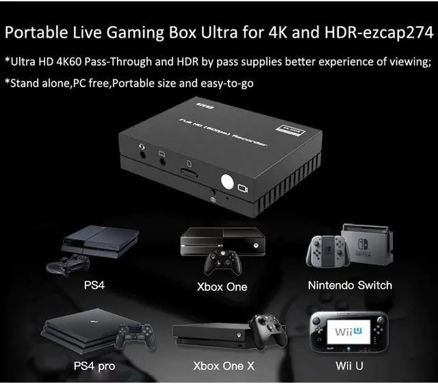Alt view image 5 of 5 - 4K 60Hz HDR Loop Video Capture Card Game Recording Box 1080p 60fps Record To TF Card , Microphone Input Party Chat, NO PC