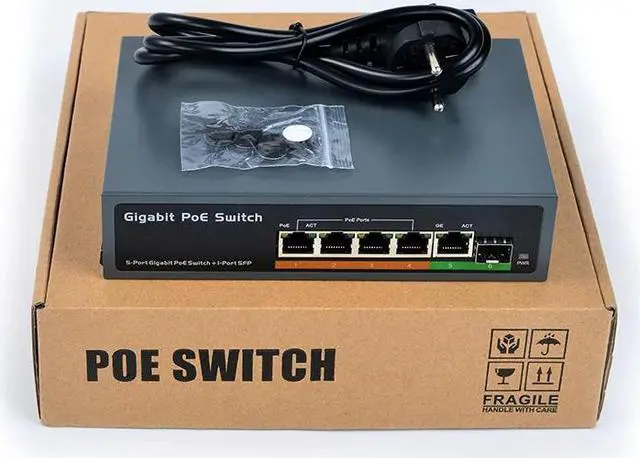 Alt view image 4 of 5 - 4 Port POE + 1 Port Uplink + 1 Port SFP 65W IEEE802.3At / Af Standard All Gigabit POE Network Switch(EU Plug)