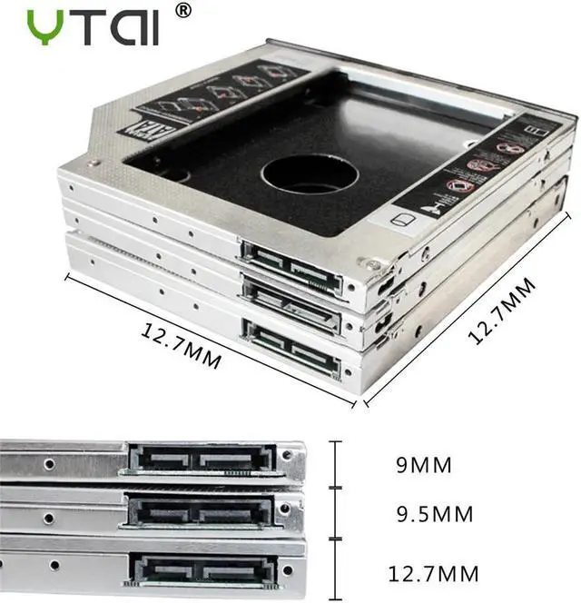 Alt view image 4 of 5 - Optibay 9.5mm SATA 3.0 2nd HDD Caddy SSD CD DVD Case Enclosure caddy Sledding for laptop 13" 15" 17" SuperDrive