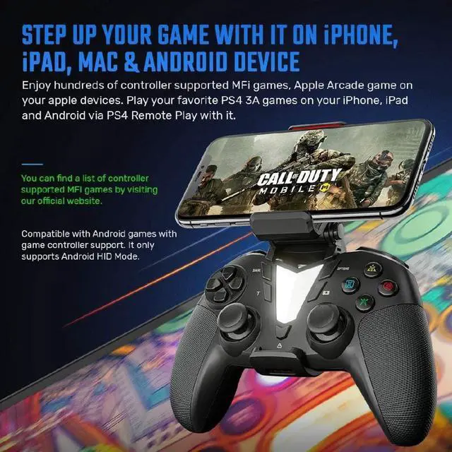 Alt view image 3 of 5 - iFYOO Bluetooth Wireless Controller, for iOS 13.4/iPhone/Android/PC Steam/PS4 Console,for Call of Duty, Apple Arcade, MFI Games