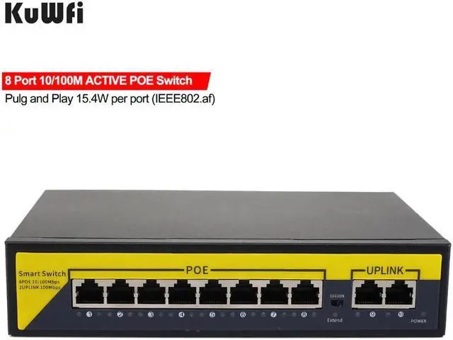 Alt view image 3 of 5 - 10 Port Switch,8POE and 2 Uplink , 802.3af/at, 120W Built-in Power, Vlan Up to 250m, Metal Plug & Play Network Switch