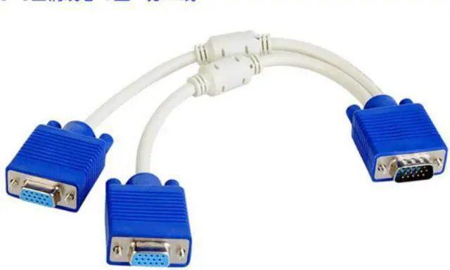 Main image of host connected to two monitors VGA -point two-wire computer display distributor VGA crossover cable