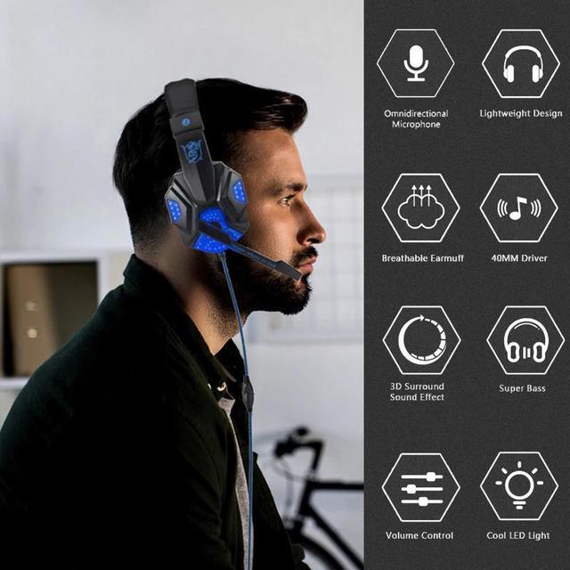 Alt view image 2 of 5 - Bass Gamer Wired Headphones For PS4 Switch Xbox One Gaming Headset With Mic LED Light Computer PC Phone Headset
