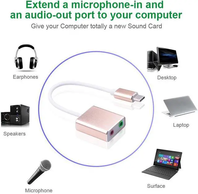 Alt view image 4 of 5 - 7.1 External Type C USB Sound Card for Macbook Pro Air USB C 3.5mm Audio Jack Headphone Mic Adapter USB-C Computer Sound Card