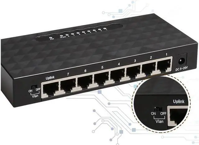 Alt view image 5 of 5 - 1000mbps 8 Ports High Performance small Network VLAN Hub Gigabit Ethernet Desktop Switch 100-240V Black Smart network switch