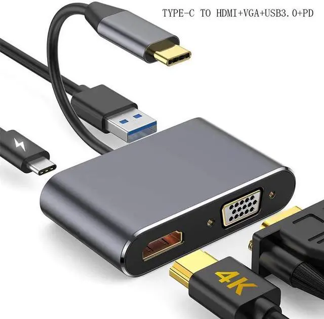 Alt view image 5 of 5 - 4IN1 Type C To HDMI 4K Adapter 1080P VGA Audio Video Converter PD 87W Fast Charger Adapter Dongle Dock Cable For Macbook