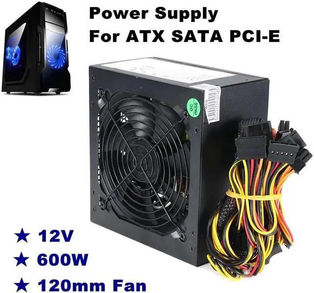 Alt view image 2 of 5 - 600W Quiet 120mm Fan ATX 12V 4/8-pin PC Power Supply Modular SLI  Illuminated Fan for High-end ComputerConfiguration PC