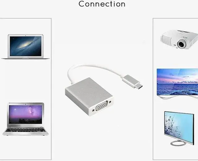 Alt view image 2 of 5 - to VGA Adapter USB 3.1 Type C Male to Female VGA Converter Cable 1080P FHD for Macbook 12 inch Chromebook Pixel Lumia 950XL