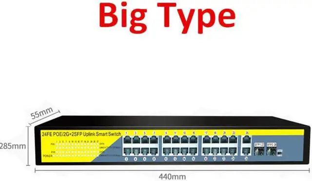 Alt view image 3 of 5 - 24Ports Gigabit Switch 1000Mbps POE Switch , Smart Desktop Network Power Over Ethernet InjectorExtend 250M ,2 Port Uplink 1 SFP
