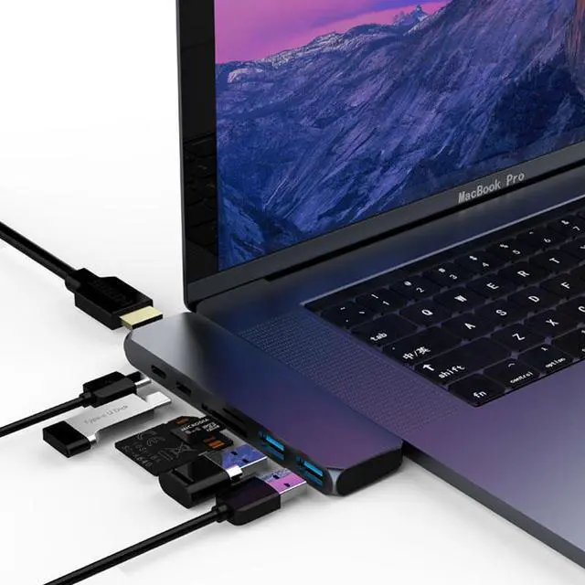 Alt view image 4 of 5 - 7 IN 1 USB 3.1 Type-C Hub To HDMI Adapter 4K Thunderbolt 3 USB C Hub with Hub 3.0 TF  Reader Slot PD for MacBook Pro/Air 2018