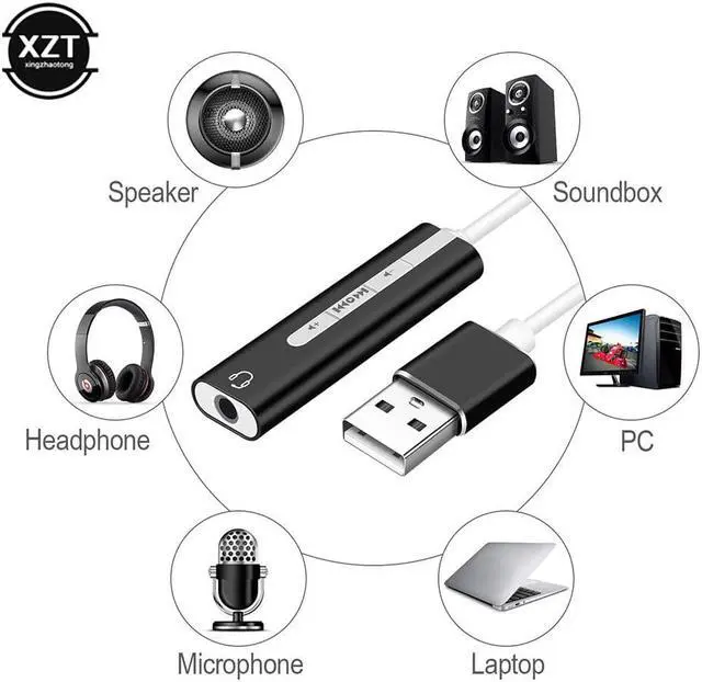Alt view image 2 of 5 - USB Sound Card USB to 2 in 1 3.5mm Jack 7.1 Adapter 3D Audio Headset Microphone MIC Dual Function Adapter for pc laptop