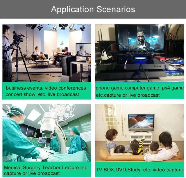 Alt view image 5 of 5 - 4K USB 2.0 Video Capture Card  Video Grabber Live Streaming Box Audio Video Recording for PS4 XBOX Phone Game DVD HD Camera