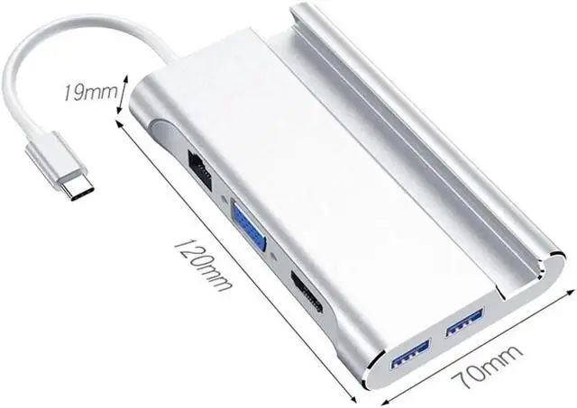 Alt view image 2 of 5 - 7 in 1 USB-C USB 3.1 Type C to 4K HDMI VGA Rj45 Gigabit Ethernet 3 USB 3.0 Port PD Charging Adapter Dock Holder Hub