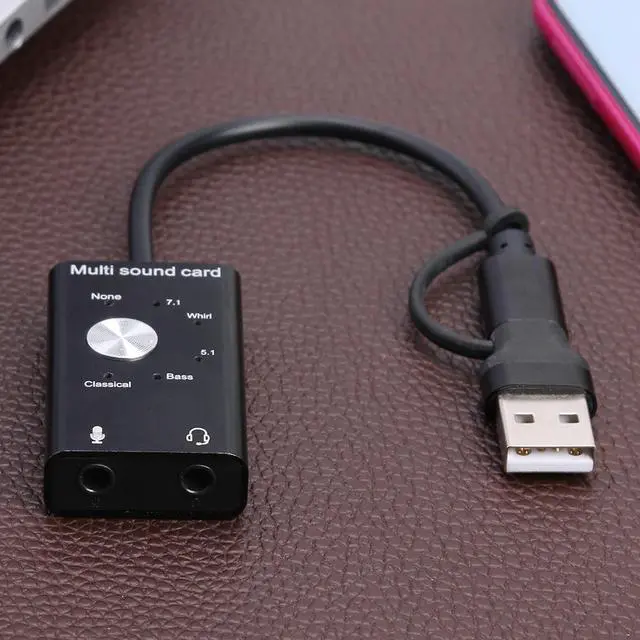 Alt view image 5 of 5 - For Win Mac Linux Android, USB 2.0 + Type C to 3.5mm jack external sound card audio adapter