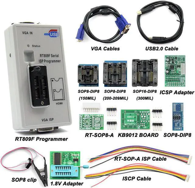 Main image of Serial ISP Programmer Tool +12 Items +1.8V Adapter +SOP8 Test Clip +ISP cable EPROM FLASH VGA ISP