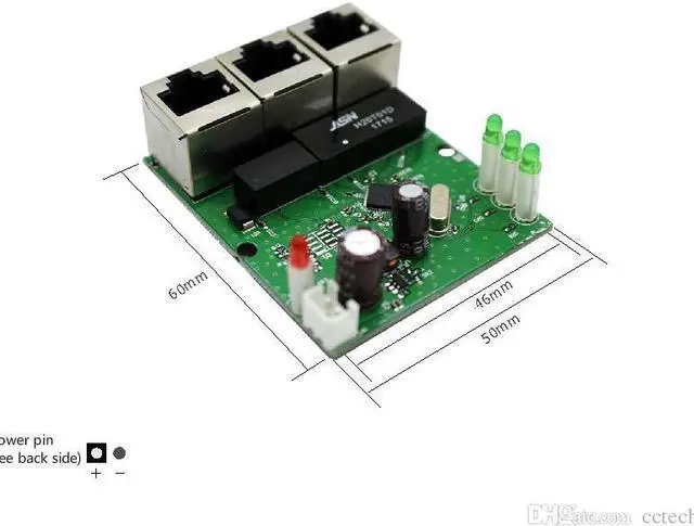 Alt view image 4 of 5 - switch mini 3 port ethernet switch 10 / 100mbps rj45 network switch hub pcb module board for system integration module