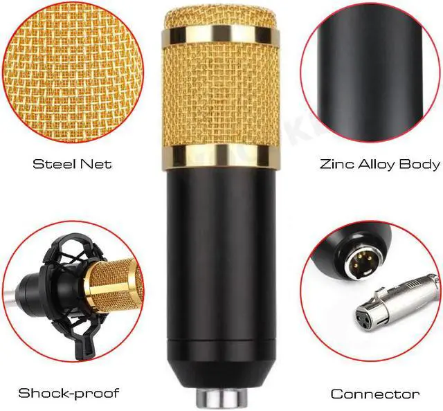 Alt view image 5 of 5 - Microphone BM 800 Mic stand Studio condenser Microphone With Filter V8 Sound Card Vocal Recording KTV Karaoke Microphone