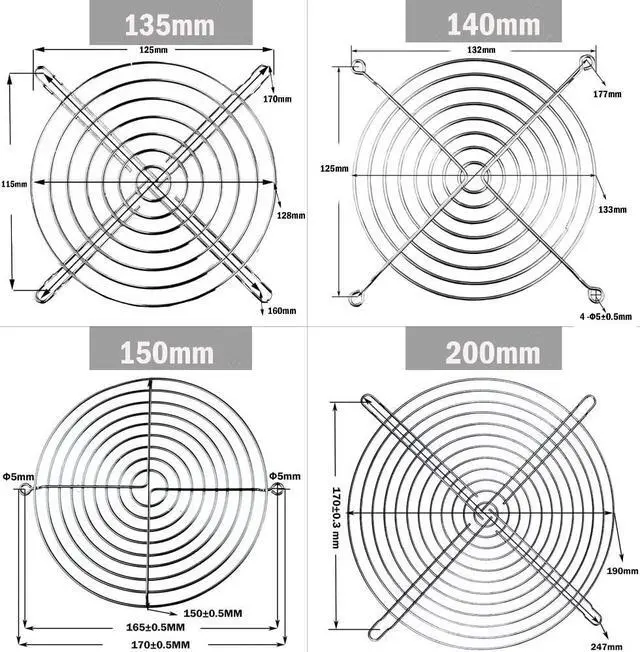 Alt view image 4 of 5 - 5 Pcs Cooling Case Fan Computer Fan Grill Metal Wire Finger Guard 30/40/50/60/70/80/90/120/135/140/150/170/200mm Metal fan Grill