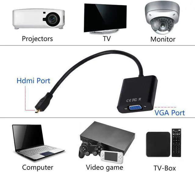 Alt view image 2 of 5 - 2020 New 1080P Micro HDMI to VGA Female Video Cable Converter Adapter for PC Laptop Black Digital Hot hot new