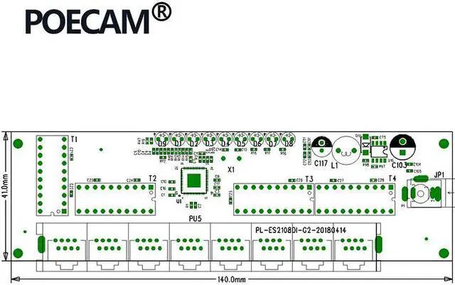 Alt view image 5 of 5 - 8Port Fast Network Ethernet Switch HUB Module RJ45 90 or 180 degree UTP 2 Type LED Board PCBA Mini Size Length 140MM Width 41MM