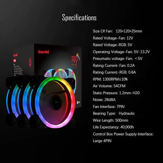 Alt view image 4 of 5 - PC Case Cooler Fan Kit 120mm Quiet Computer Case RGB Cooling Fans PC Controller 16 Adjust LED 12V CPU Cooler Fan RGB