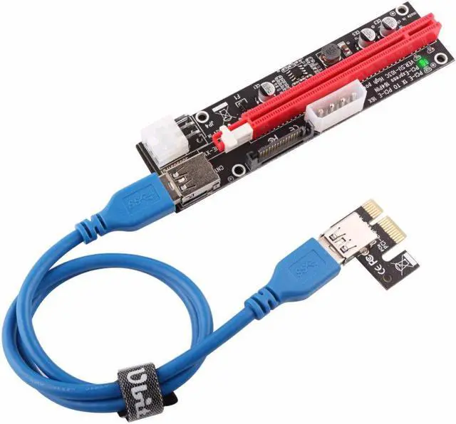 Alt view image 5 of 5 - 6PCS VER103C 3in1 Power PCI-E Riser Card LED 4pin 6pin Sata 15pin Express 1x to 16x 60CM Extension Cable for Bitcoin Miner
