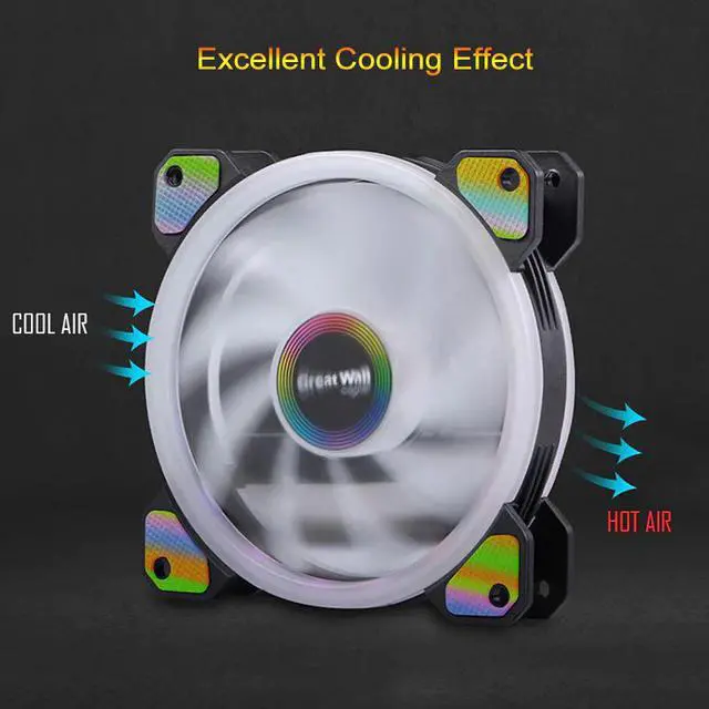 Alt view image 5 of 5 - PC Case Fan Cooler 120mm 4pin LED Cooling Fans for Computer Silent Heatsink 12V Dual Halo Air Cooler Fan RGB Cooling