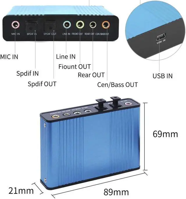 Alt view image 4 of 5 - 6-Channel 5.1 Audio USB Sound Card Adapter For Portable Computer Supports 4-Channel Sound Card Up to 48KHz