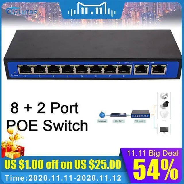 Alt view image 6 of 7 - 8 PoE Injector POE Ethernet Switch Professional IP Camera Poe Network Switches Power Over Ethernet 5.6Gbps POE Switch