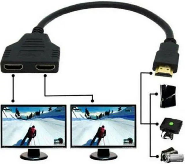 Alt view image 3 of 5 - Splitter 1 Input Male to 2 Output Female Port Cable Adapter Converter 1080 Pvideos multimedia devices For PS4 PS3 games