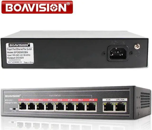 Main image of 8 Port PoE Switch Adapter 8+2 Port Desktop Fast Ethernet Switch IEEE802.3af/at 104W For CCTV Network IP Cameras POE Powered