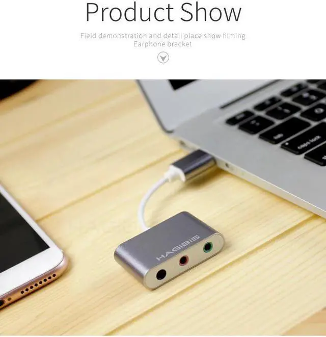 Alt view image 3 of 5 - Hagibis External Sound Card Converter Splitter USB Adapter 3 Port Converter Headphone Microphone for PC Laptop Audio adapter Color: Aolly Gray-Black