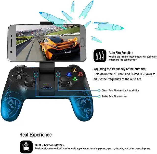 Alt view image 4 of 5 - T1s Bluetooth 4.0 and 2.4GHz Wireless Gamepad Mobile Game Controller for Android / PC / PS3 / SteamOS PUBG Joystick