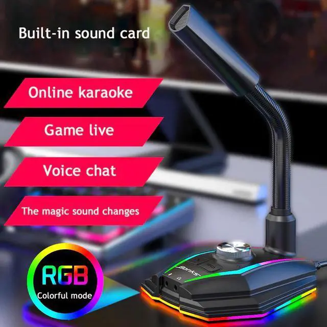 Alt view image 2 of 5 - USB Microphone RGB Base HD Sound Card With Speaker Headset Jack  Drive Noise Reduction Rotate Receiver