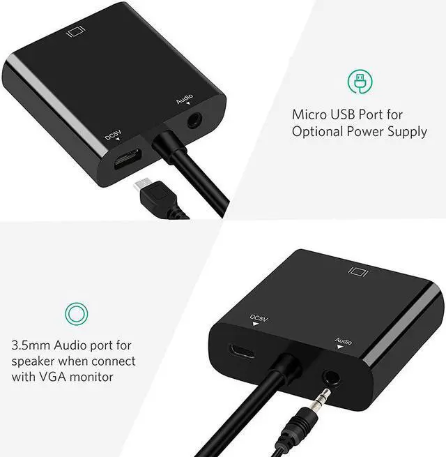 Alt view image 3 of 5 - to VGA Cable Adapter Converter with Audio Cable  USB Cable for PC XBOX PS 3/4 HDTV Raspberry Pi 4 Model B 4B